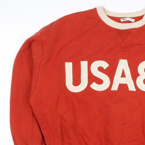 Zara Women Red USA 86 Logo Pullover Sweatshirt L
