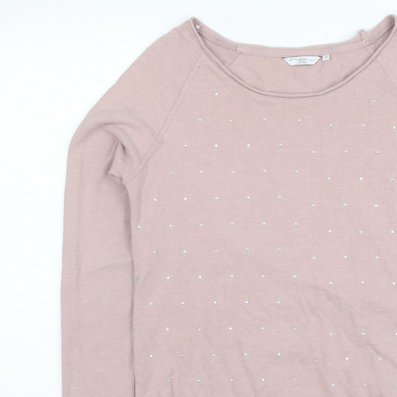 One Look Women’s Pink UK 12 Rhinestone Pullover Sweatshirt