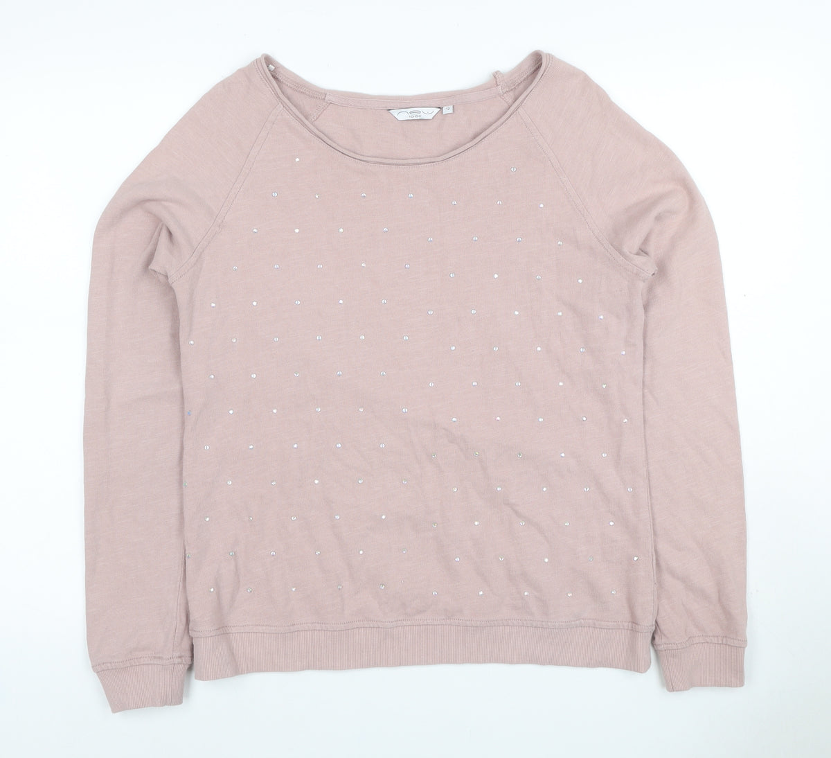 One Look Women’s Pink UK 12 Rhinestone Pullover Sweatshirt