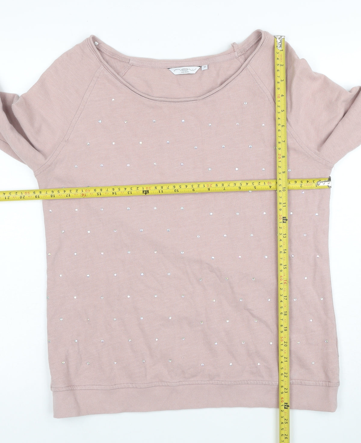 One Look Women’s Pink UK 12 Rhinestone Pullover Sweatshirt