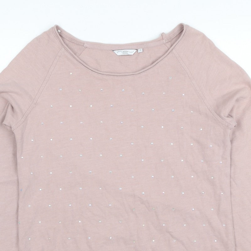 One Look Women’s Pink UK 12 Rhinestone Pullover Sweatshirt