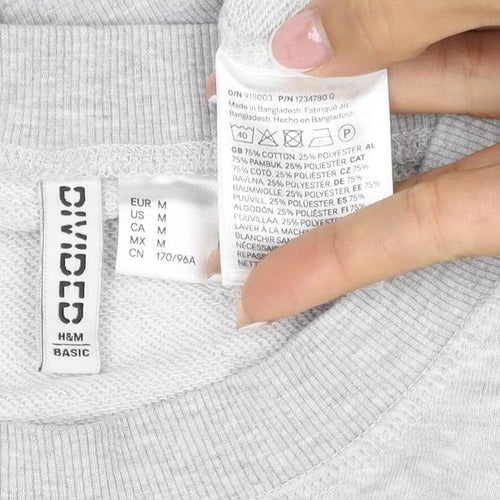 H&M Women’s Grey M Pullover Crew Neck Cotton Blend Sweatshirt
