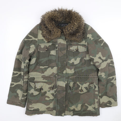 Topshop Petite Women’s Green UK 8 Camouflage Military Faux Fur Jacket
