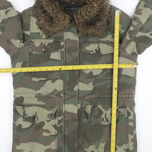 Topshop Petite Women’s Green UK 8 Camouflage Military Faux Fur Jacket