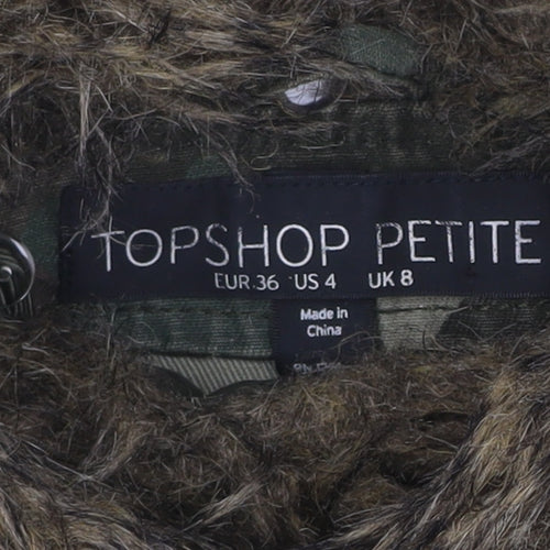Topshop Petite Women’s Green UK 8 Camouflage Military Faux Fur Jacket
