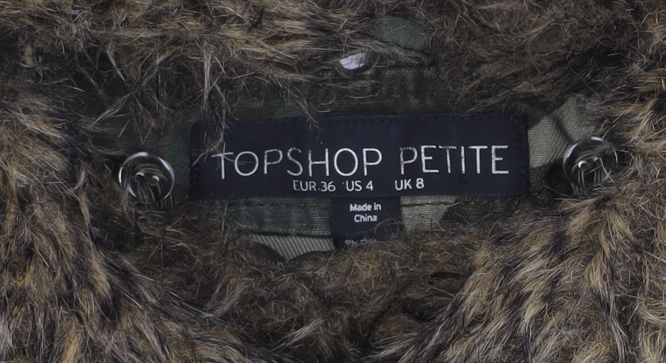 Topshop Petite Women’s Green UK 8 Camouflage Military Faux Fur Jacket
