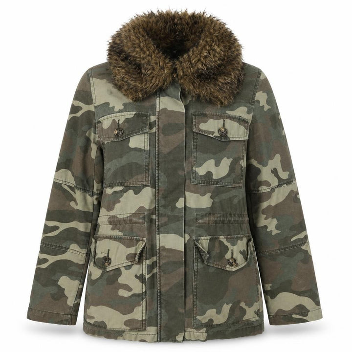 Topshop Petite Women’s Green UK 8 Camouflage Military Faux Fur Jacket