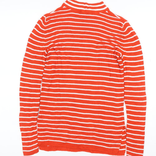 Vila Women Orange White Striped Rib Knit Mock Neck Long Sleeve Top S