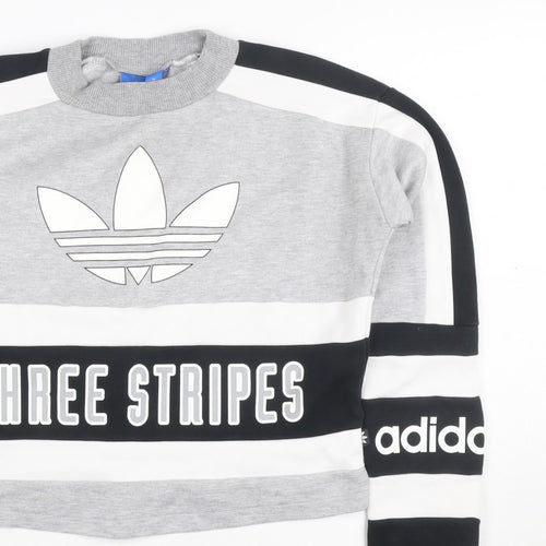 Adidas Women Grey Black White Size 6 Colourblock Logo Sweatshirt