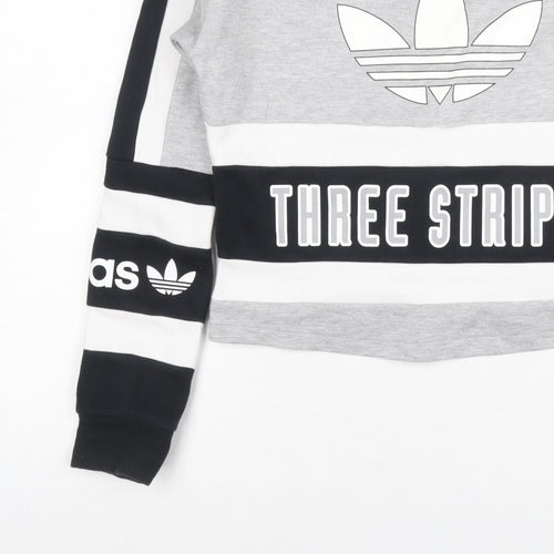 Adidas Women Grey Black White Size 6 Colourblock Logo Sweatshirt