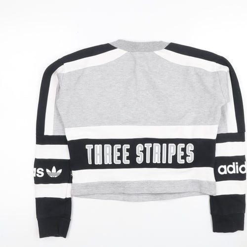 Adidas Women Grey Black White Size 6 Colourblock Logo Sweatshirt
