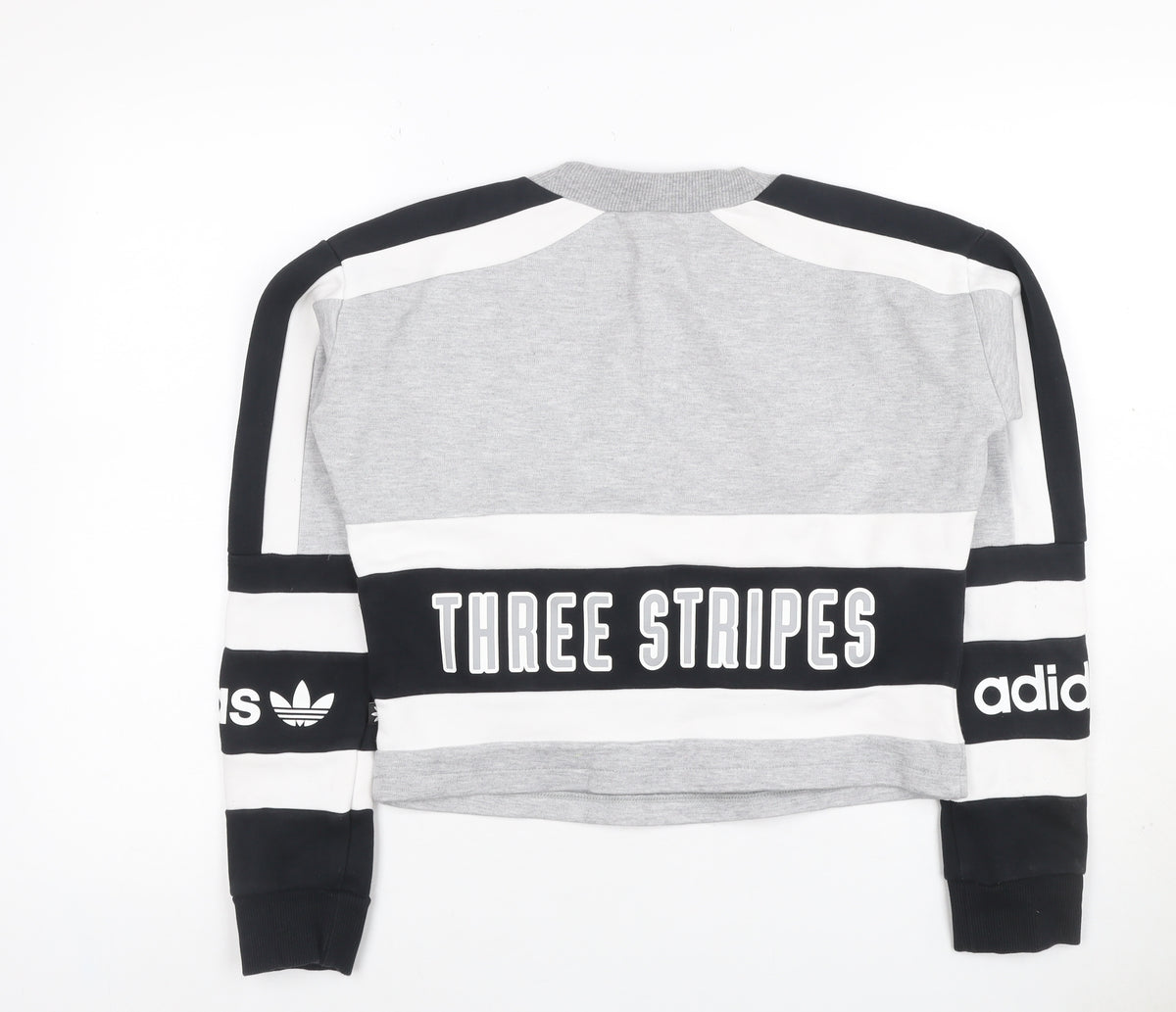 Adidas Women Grey Black White Size 6 Colourblock Logo Sweatshirt