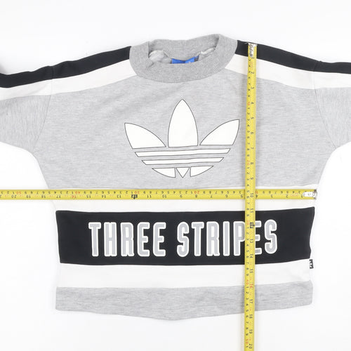 Adidas Women Grey Black White Size 6 Colourblock Logo Sweatshirt