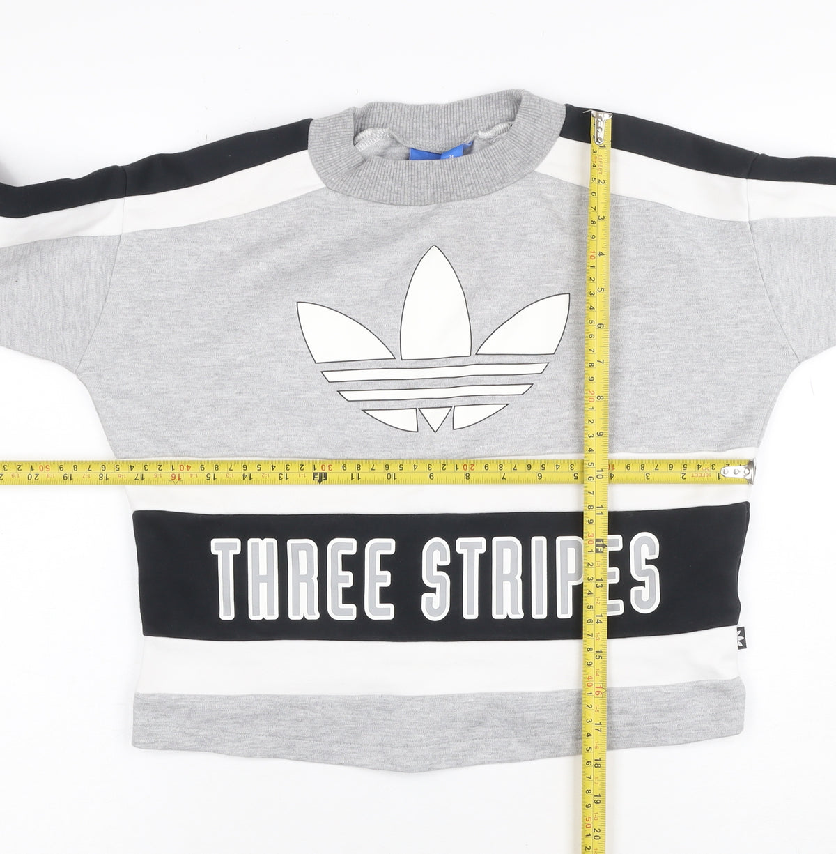 Adidas Women Grey Black White Size 6 Colourblock Logo Sweatshirt