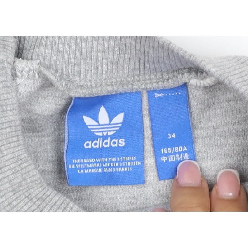 Adidas Women Grey Black White Size 6 Colourblock Logo Sweatshirt