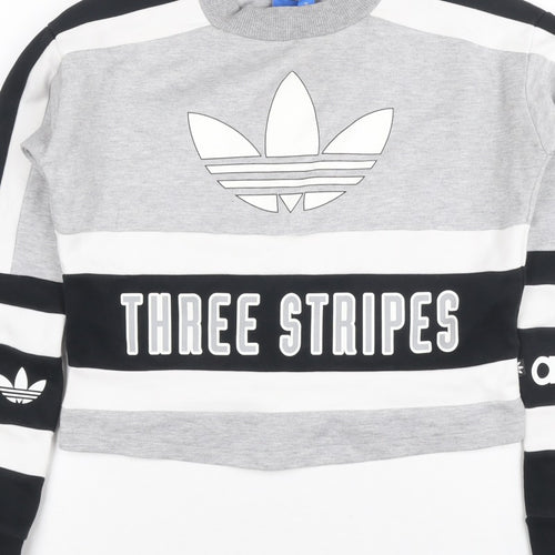 Adidas Women Grey Black White Size 6 Colourblock Logo Sweatshirt