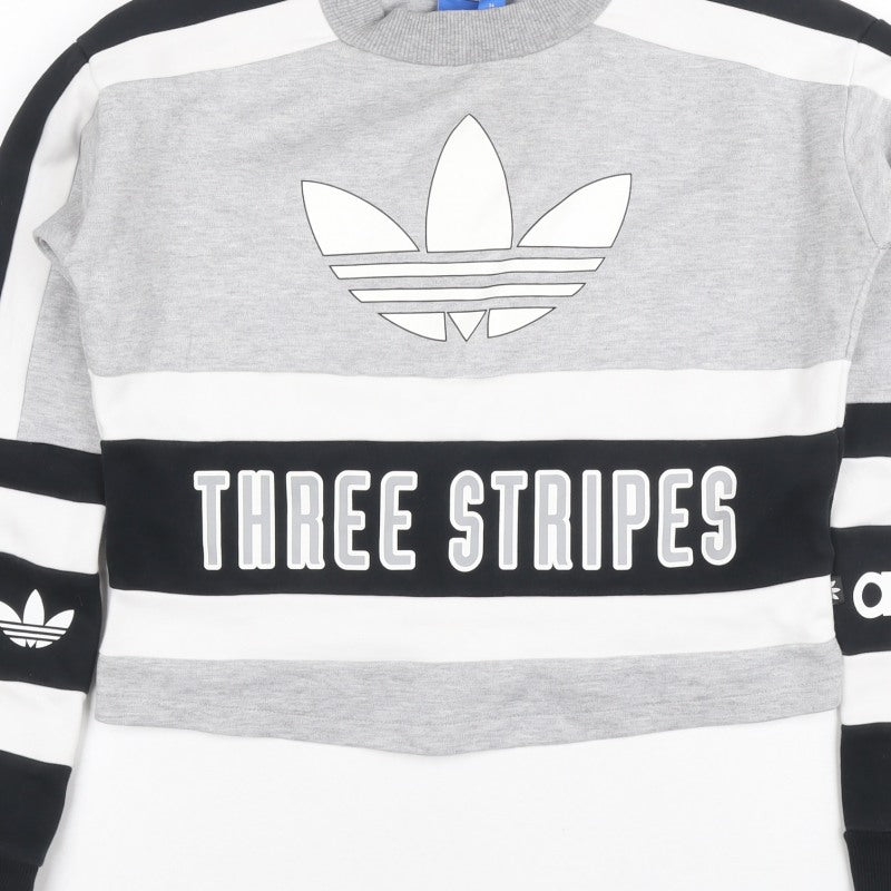Adidas Women Grey Black White Size 6 Colourblock Logo Sweatshirt