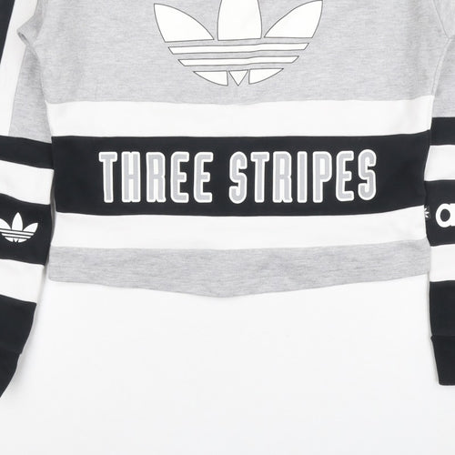 Adidas Women Grey Black White Size 6 Colourblock Logo Sweatshirt