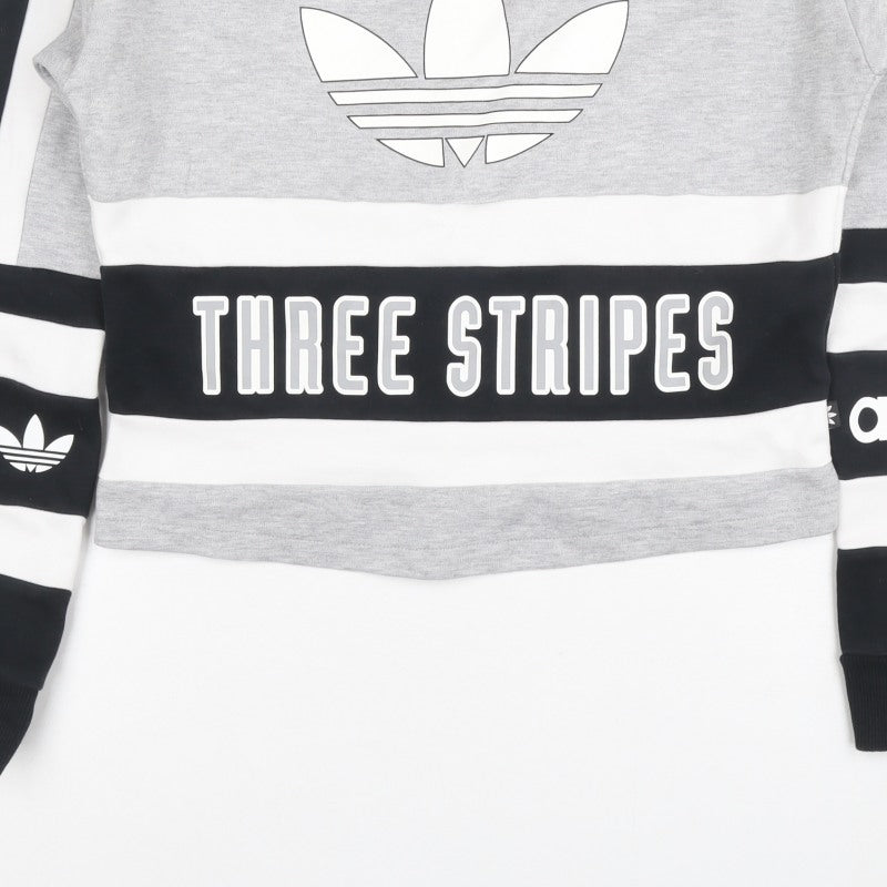 Adidas Women Grey Black White Size 6 Colourblock Logo Sweatshirt