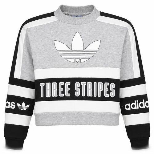 Adidas Women Grey Black White Size 6 Colourblock Logo Sweatshirt