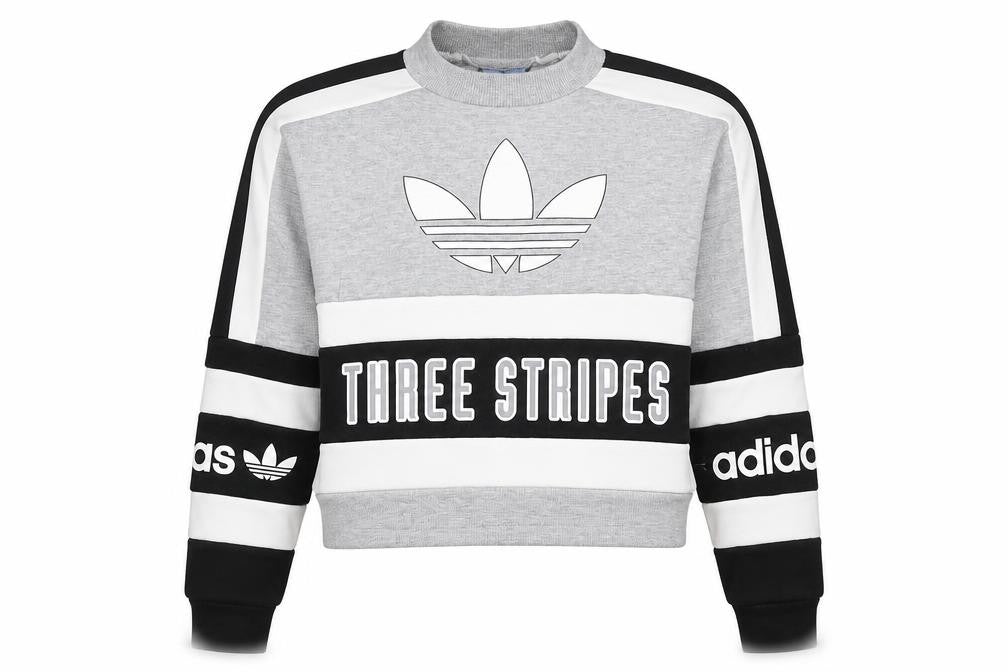 Adidas Women Grey Black White Size 6 Colourblock Logo Sweatshirt