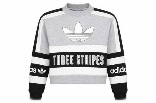 Front view of Adidas Women Grey Black White, size 6, Colourblock Logo Sweatshirt