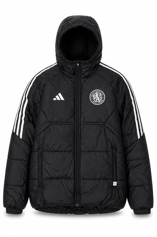 adidas Men Black M Puffer Jacket Hooded Macclesfield FC Quilted Logo