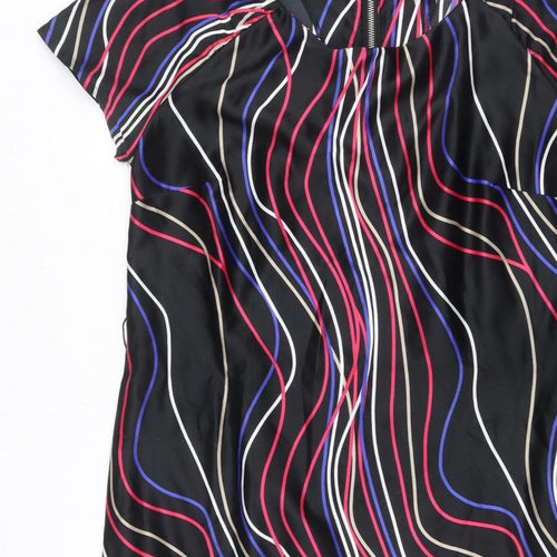 Marks & Spencer Women Black Multicolour UK 14 Shift Dress Wavy Stripe Zip