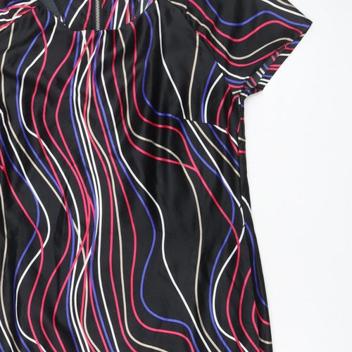 Marks & Spencer Women Black Multicolour UK 14 Shift Dress Wavy Stripe Zip