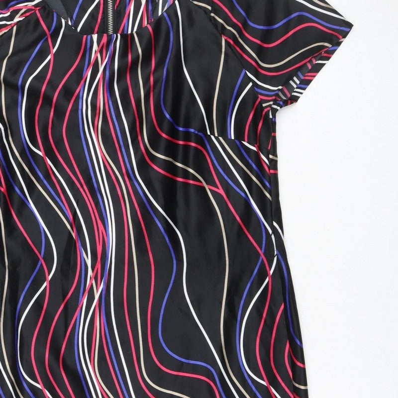 Marks & Spencer Women Black Multicolour UK 14 Shift Dress Wavy Stripe Zip