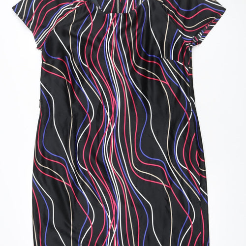 Marks & Spencer Women Black Multicolour UK 14 Shift Dress Wavy Stripe Zip