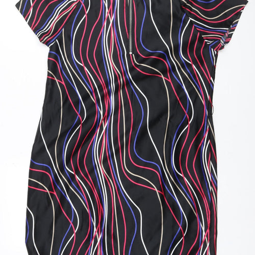 Marks & Spencer Women Black Multicolour UK 14 Shift Dress Wavy Stripe Zip