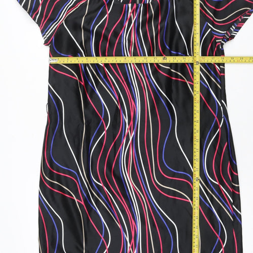 Marks & Spencer Women Black Multicolour UK 14 Shift Dress Wavy Stripe Zip
