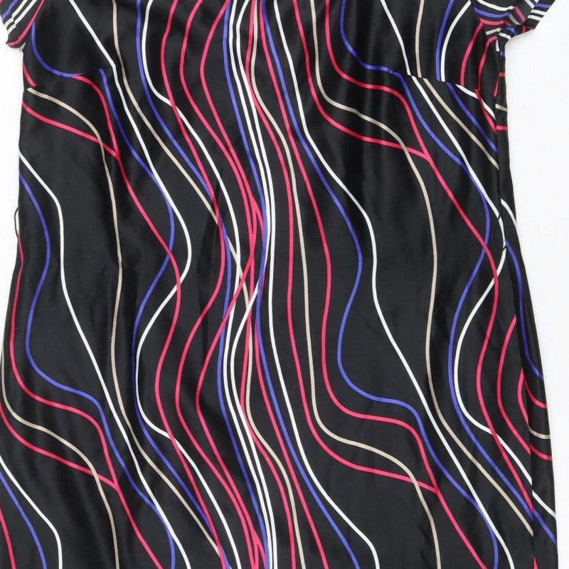 Marks & Spencer Women Black Multicolour UK 14 Shift Dress Wavy Stripe Zip