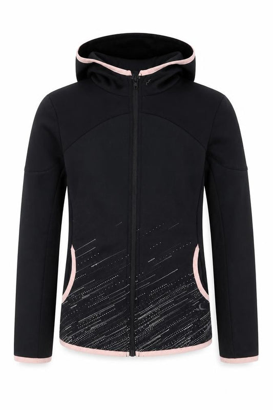 Front view of Decathlon girls’ black pink full zip sports hoodie 10-11 years