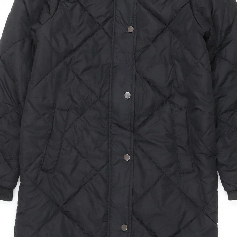 Threadbare Women’s Black UK 10 Long Hooded Quilted Puffer Jacket