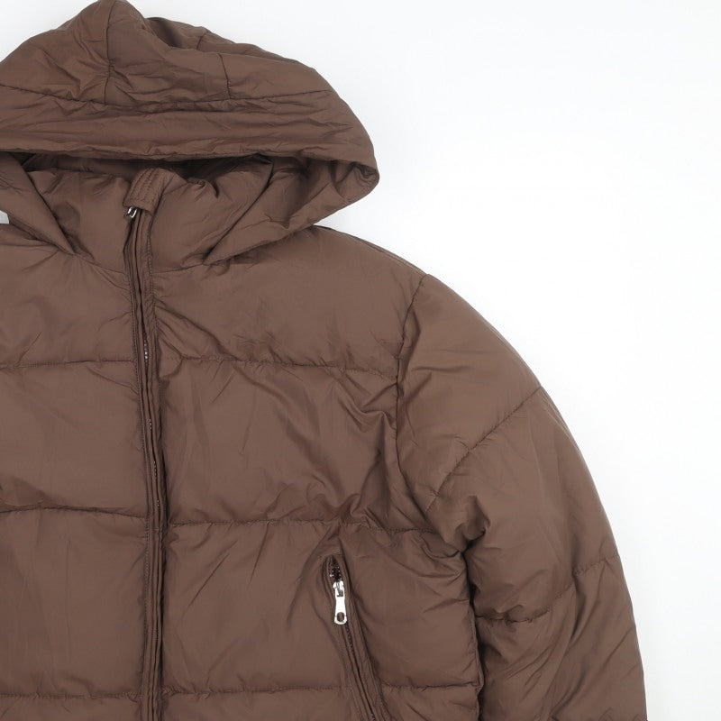 Getmod Women's Brown 7XL Hooded Quilted Puffer Jacket Zip