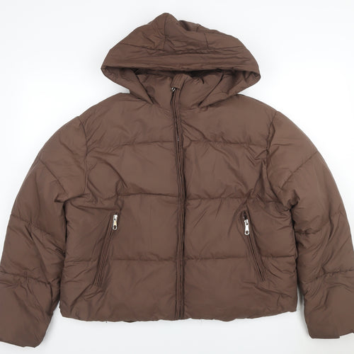 Getmod Women's Brown 7XL Hooded Quilted Puffer Jacket Zip