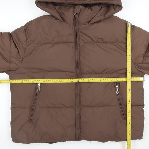 Getmod Women's Brown 7XL Hooded Quilted Puffer Jacket Zip
