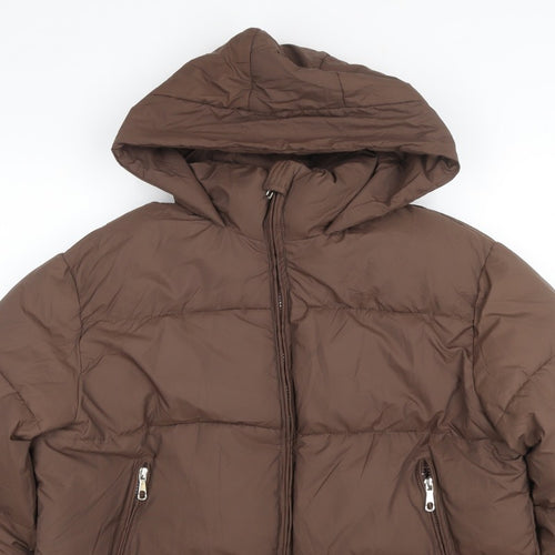 Getmod Women's Brown 7XL Hooded Quilted Puffer Jacket Zip