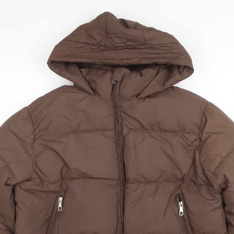 Getmod Women's Brown 7XL Hooded Quilted Puffer Jacket Zip