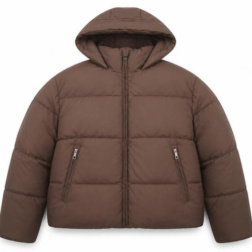 Getmod Women's Brown 7XL Hooded Quilted Puffer Jacket Zip