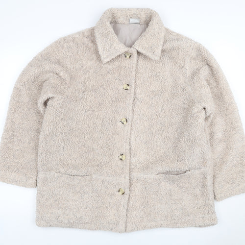 Deans Women's Beige UK 18 Teddy Faux Fur Button Jacket Pockets