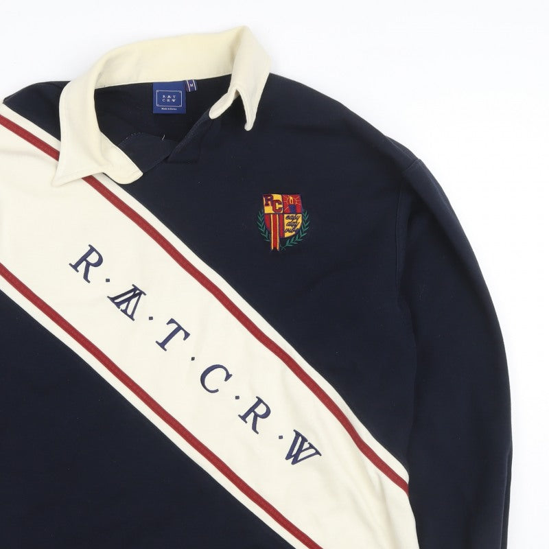 R.A.T.C.R.W. Mens Blue M Retro Collared Pullover Sweatshirt