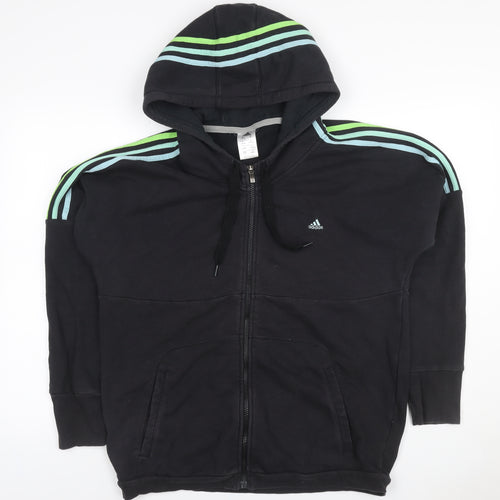 Adidas Women’s Black L Full Zip Hooded 3 Stripe Fleece Hoodie