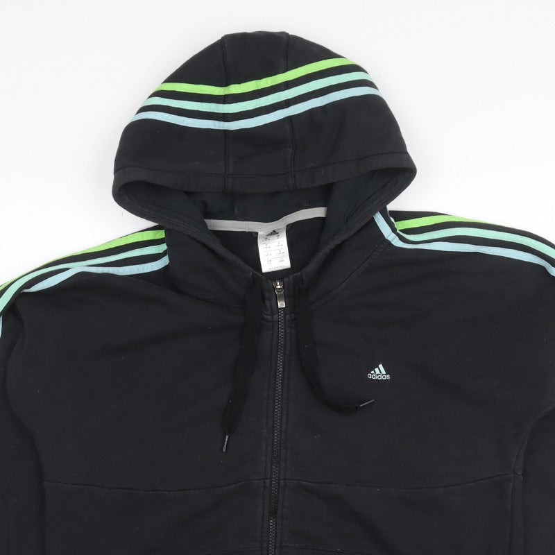 Adidas Women’s Black L Full Zip Hooded 3 Stripe Fleece Hoodie
