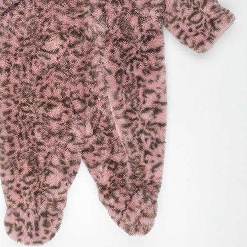 DKNY Girls Pink Leopard Faux Fur Coat 6-9 Months Hooded Long Sleeve