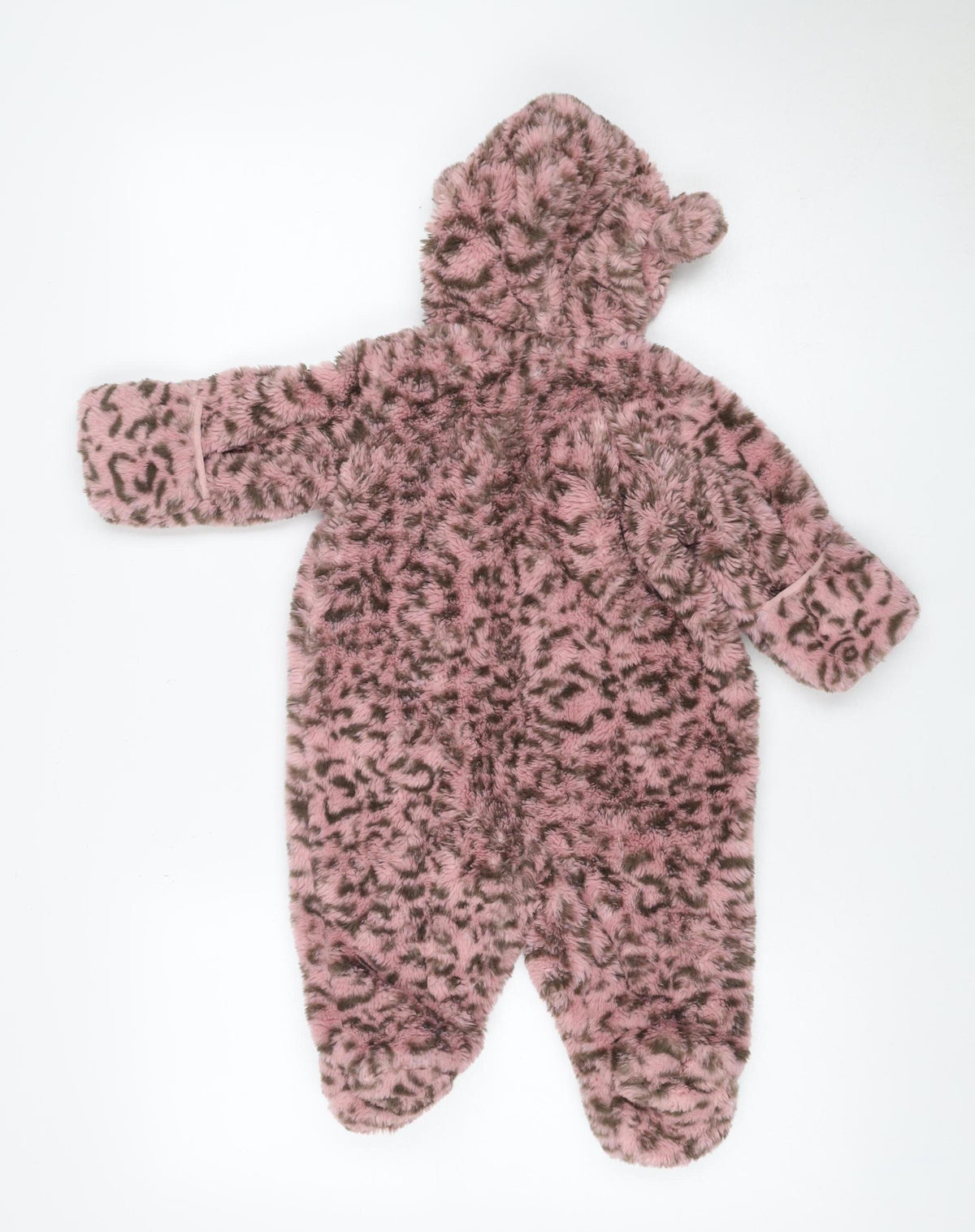 DKNY Girls Pink Leopard Faux Fur Coat 6-9 Months Hooded Long Sleeve
