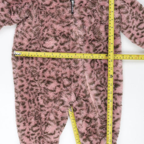 DKNY Girls Pink Leopard Faux Fur Coat 6-9 Months Hooded Long Sleeve