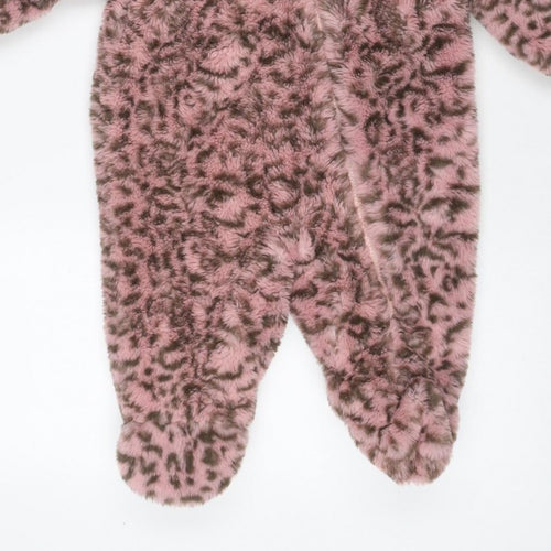 DKNY Girls Pink Leopard Faux Fur Coat 6-9 Months Hooded Long Sleeve